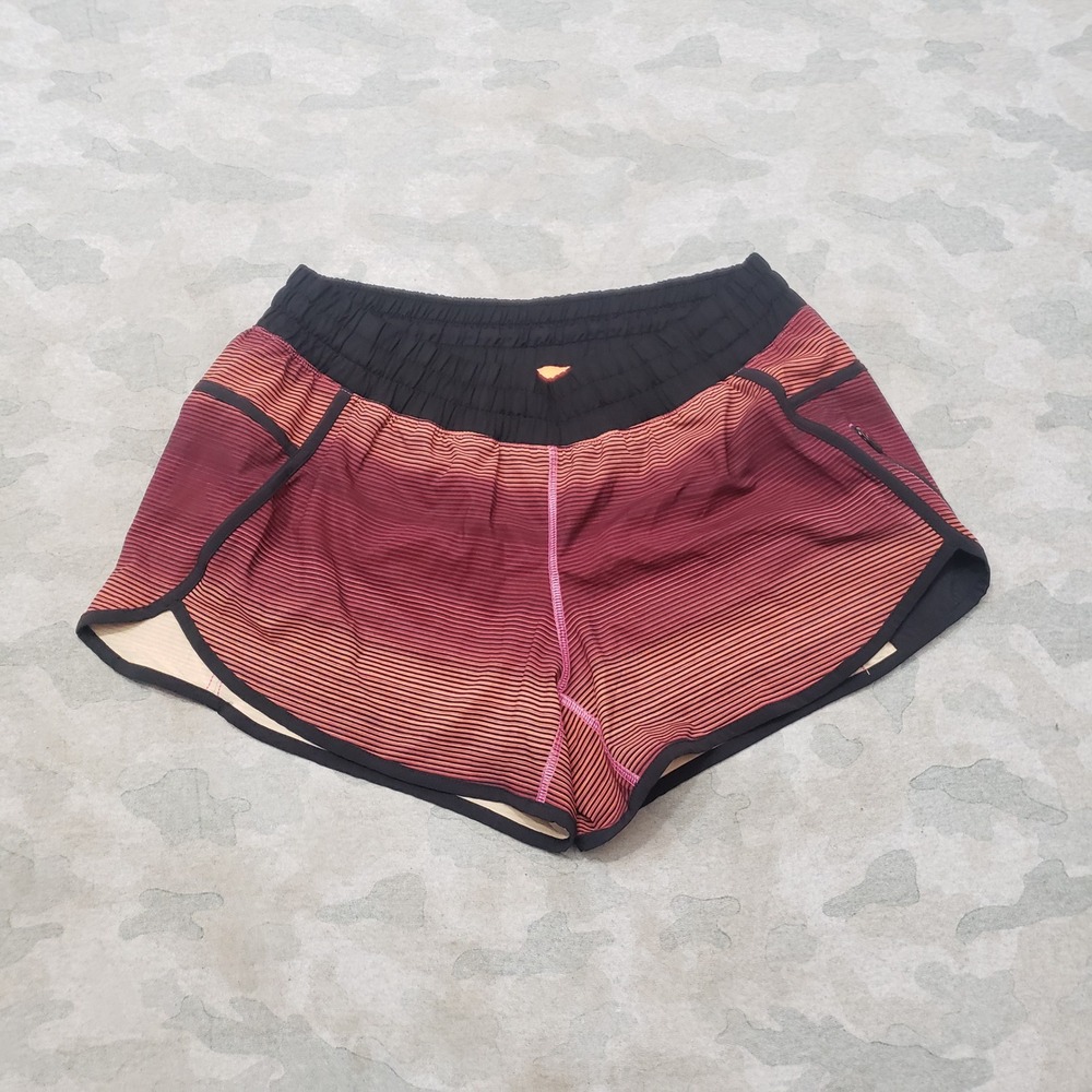 Lululemon Shorts Womens 12 Orange Stripe Athletic Running Drawstring Gym Fitness
